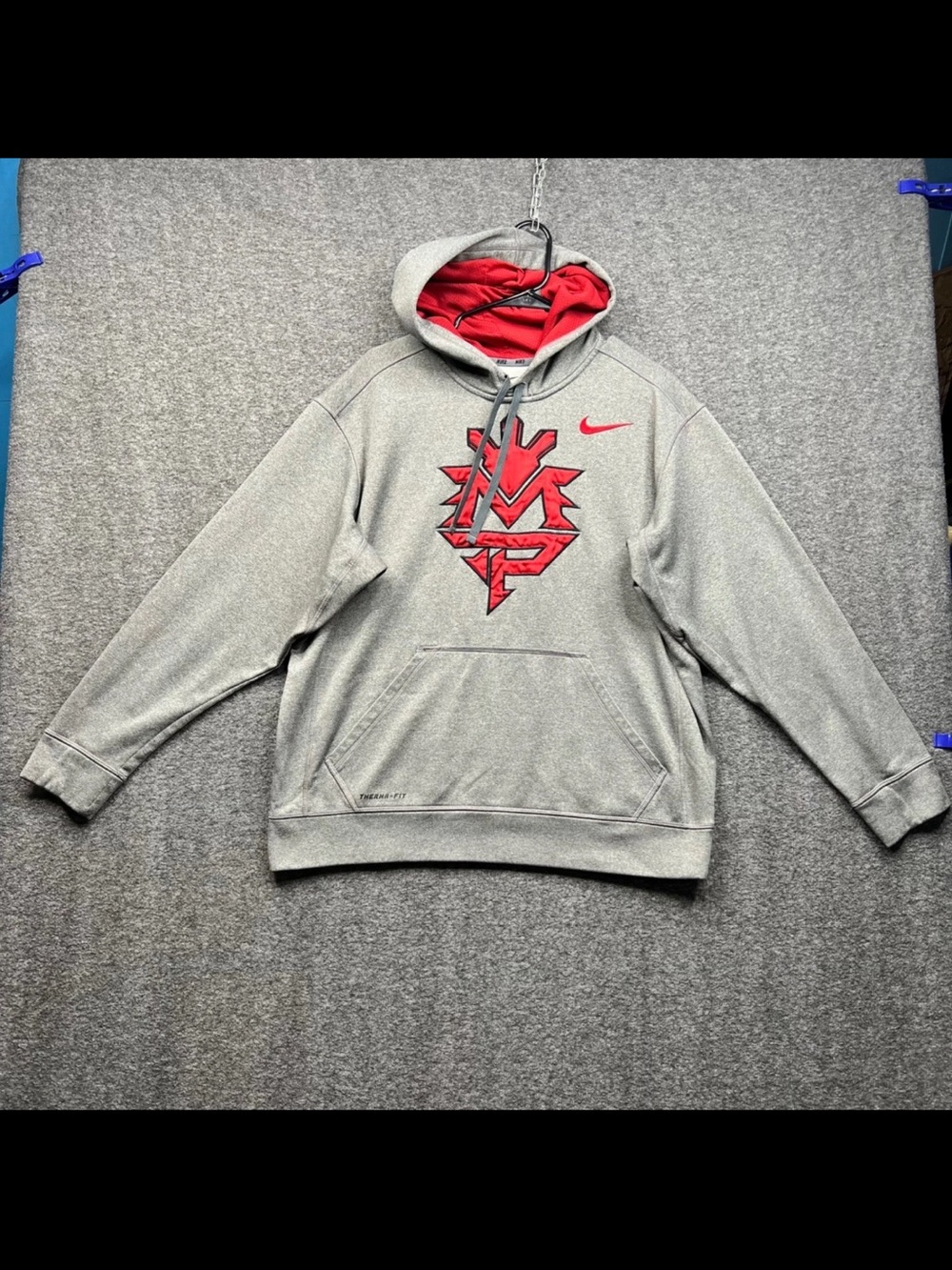 Nike Gray Pullover Hoodie with Red Lining and Graphic